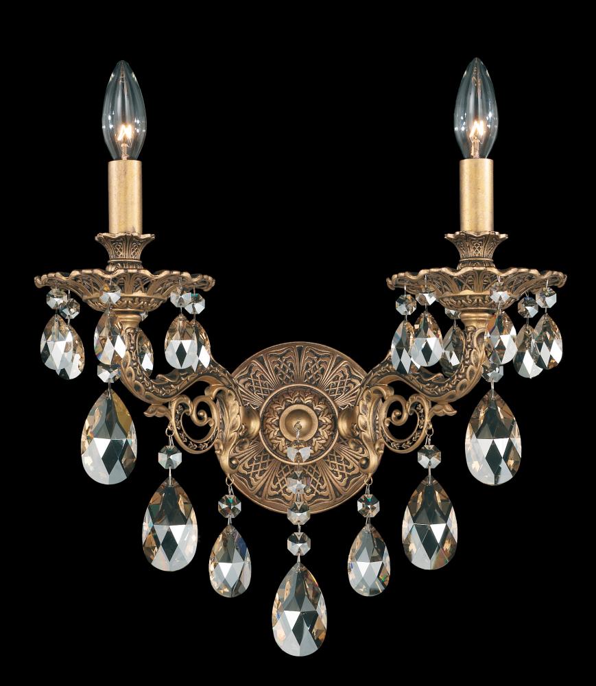 Milano 2 Light 120V Wall Sconce in French Gold with Clear Crystals from Swarovski