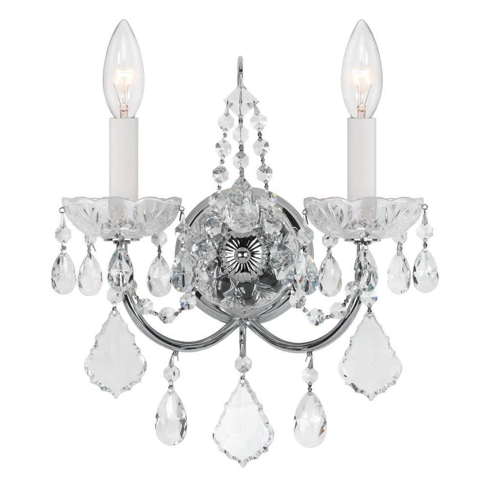 Imperial 2 Light Clear Italian Crystal Polished Chrome Sconce