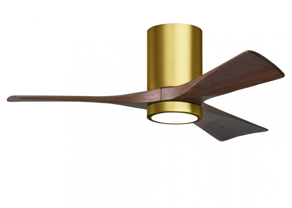 Irene-3HLK three-blade flush mount paddle fan in Brushed Brass finish with 42” solid walnut tone