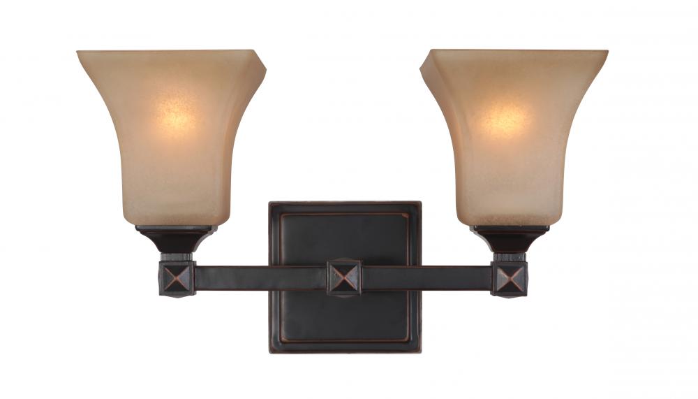 Two Light Aged Bronze Bathroom Sconce