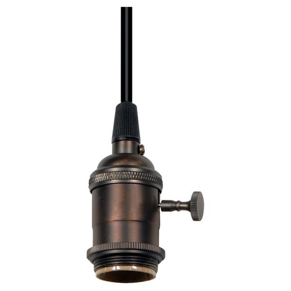 Medium base lampholder; 4pc. Solid brass; prewired; On/Off; Uno ring; 6ft. 18/2 SVT Black Cord; Dark