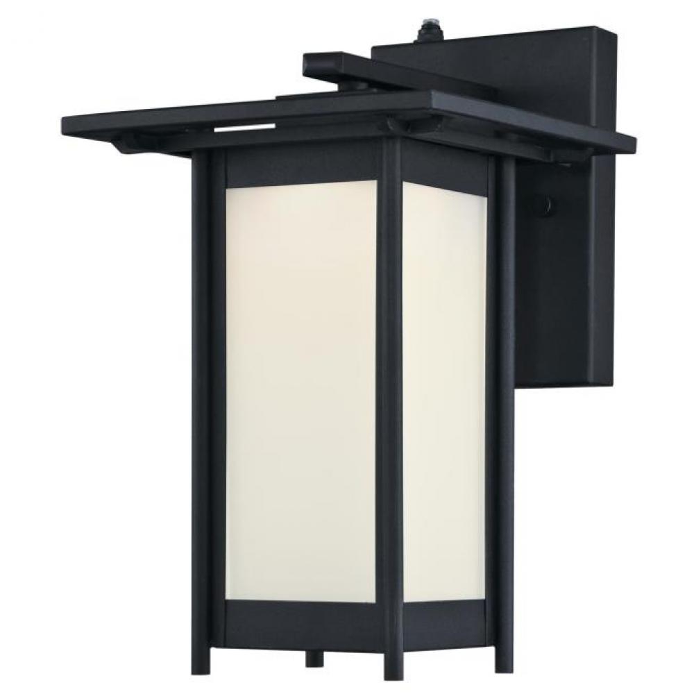 Dimmable LED Wall Fixture with Dusk to Dawn Sensor Textured Black Finish Frosted Glass