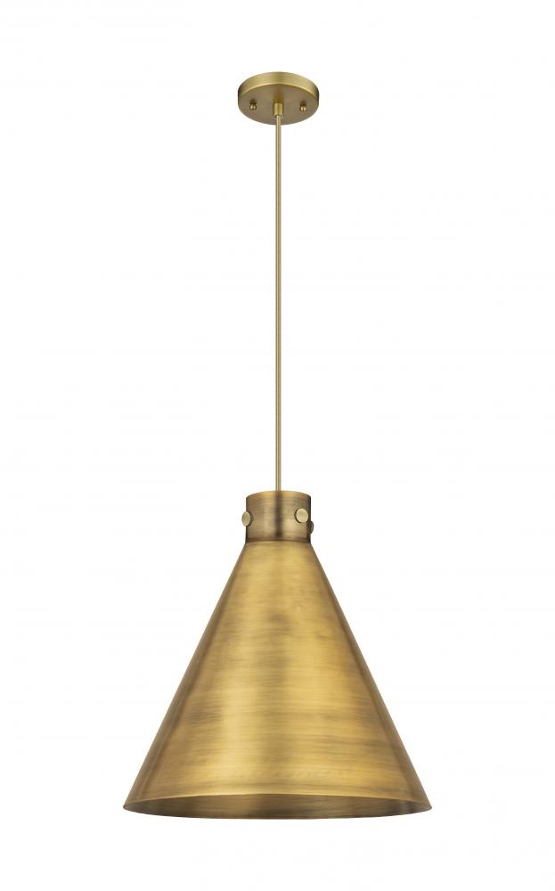 Newton Cone - 1 Light - 18 inch - Brushed Brass - Cord hung - Pendant