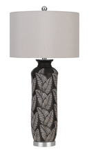 CAL Lighting BO-2913TB - 150W 3 Way Shiloh Ceramic Table Lamp With Leaf Design And Drum Hardback Fabric Shade