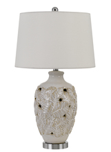 CAL Lighting BO-2915TB - 150W Leland Creamic Table Lamp With Leaf Design And Taper Drum Hardback Fabric Shade
