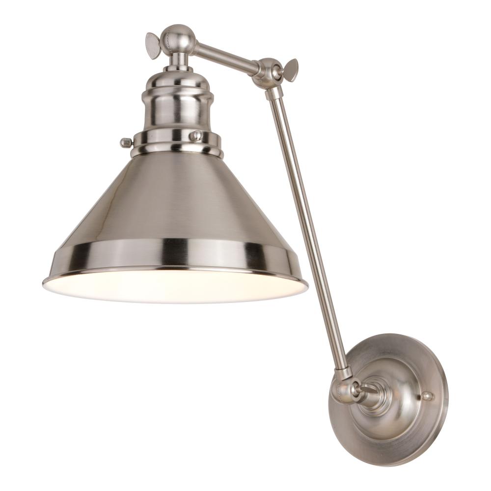 Alexis 8-in. Adjustable Wall Light Satin Nickel and Matte White