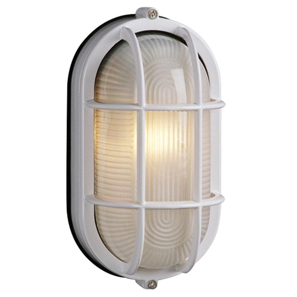 LED Outdoor Cast Aluminum Marine Light with Guard - in White finish with Frosted Glass (Wall or Ceil