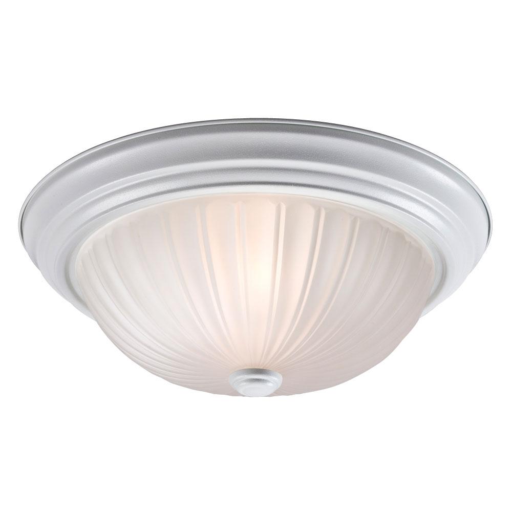 Flush Mount Ceiling Light - in White finish with Frosted Melon Glass