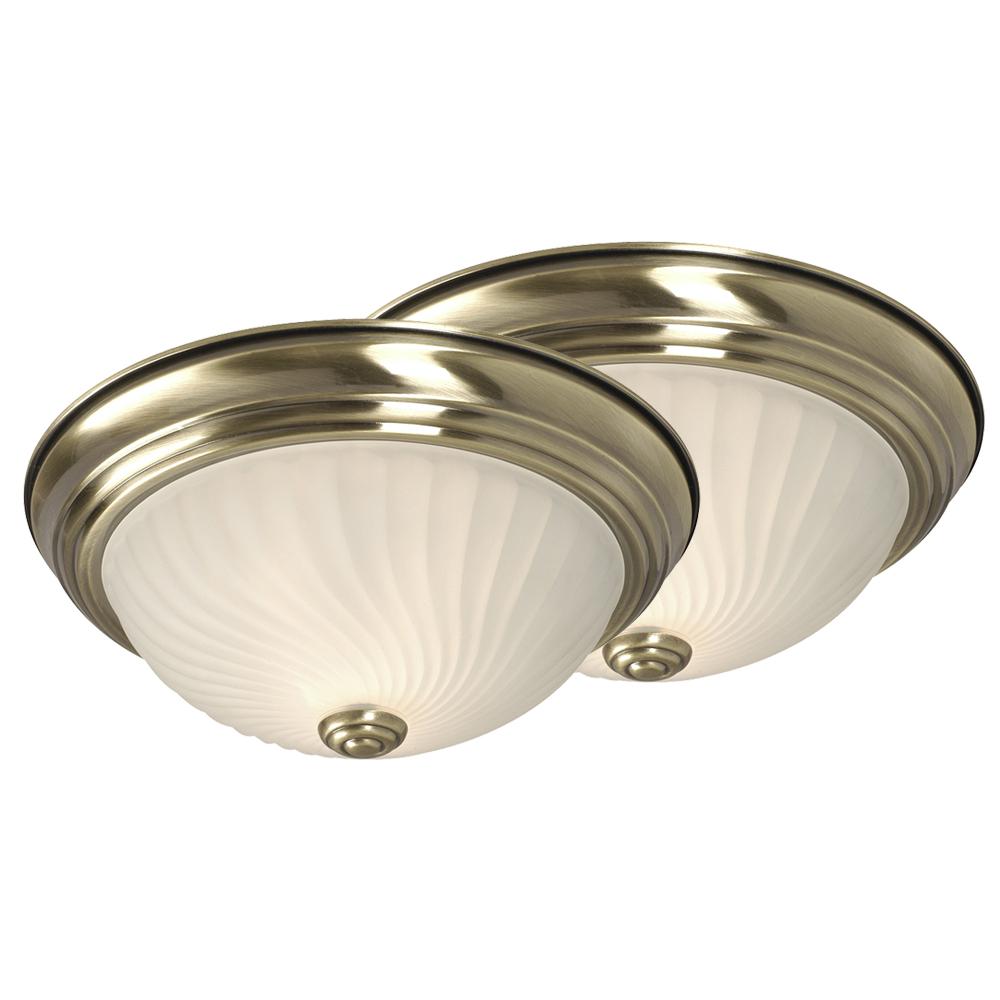 Flush Mount Twin Pack - Antique Brass w/ Frosted Swirl Glass
