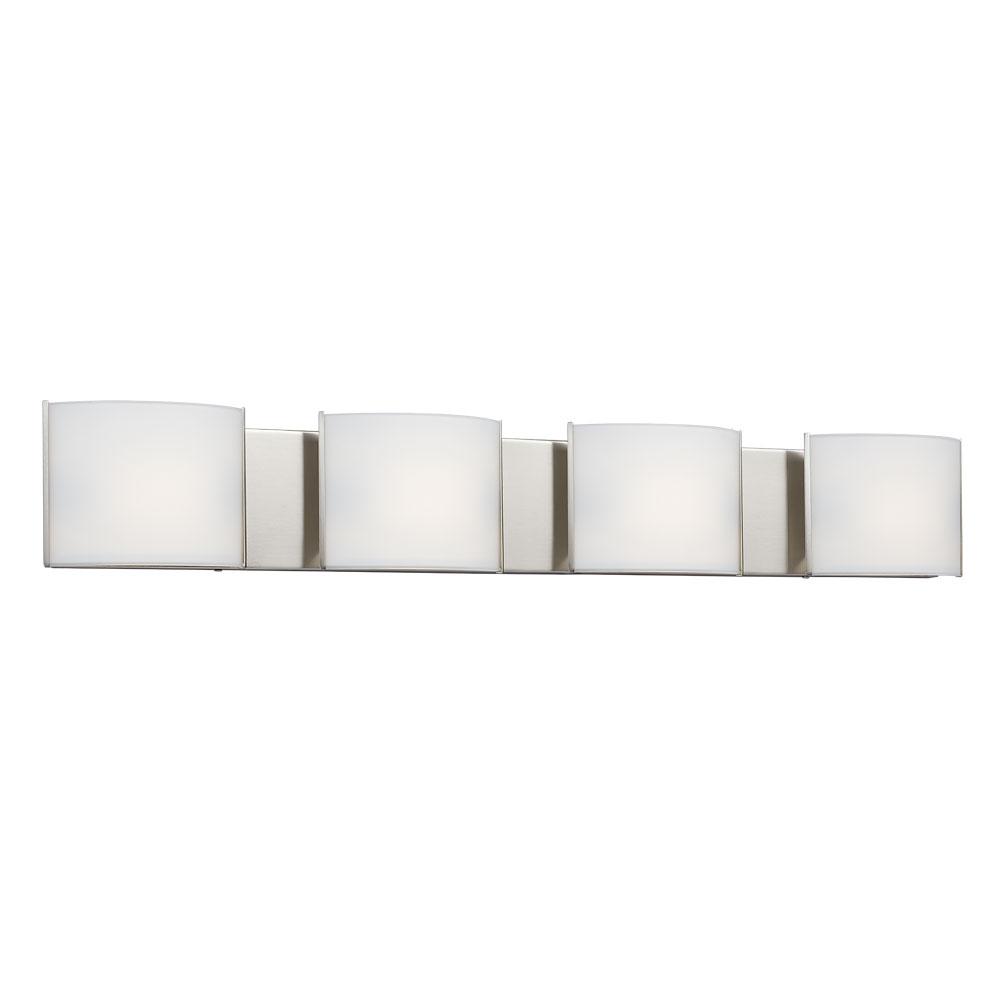 4-Light Vanity Brushed Nickel with Curved Satin White Glass Shades