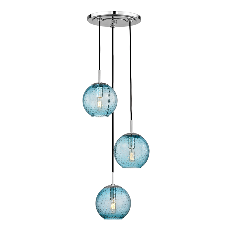 3 LIGHT PENDANT WITH BLUE GLASS