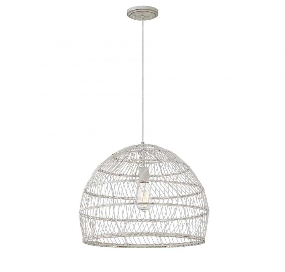 1-Light Pendant in White Rattan with A White Socket